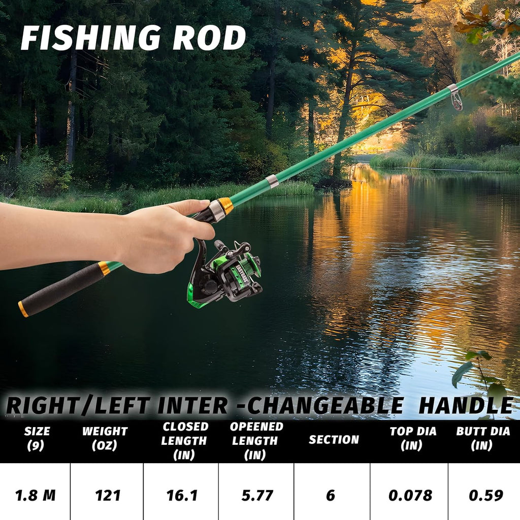 I00000 Fishing Rod and Reel Combos with Fiberglass Telescopic Fishing Pole - Spinning Reel Fishing Carrier Bag, Freshwater and Saltwater Fishing Rod Kit,Travel Fishing Kit for Bass Trout
