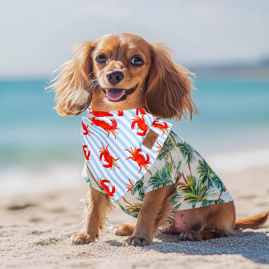 JarThenaAMCS 2Pcs Sea Dog Bandana Summer Ocean Animal Triangle Pet Scarf Double-Sided Adjustable Pet Neckerchief for Hawaiian Beach Party Decor Small Medium Large Cat Dog Costume Accessories