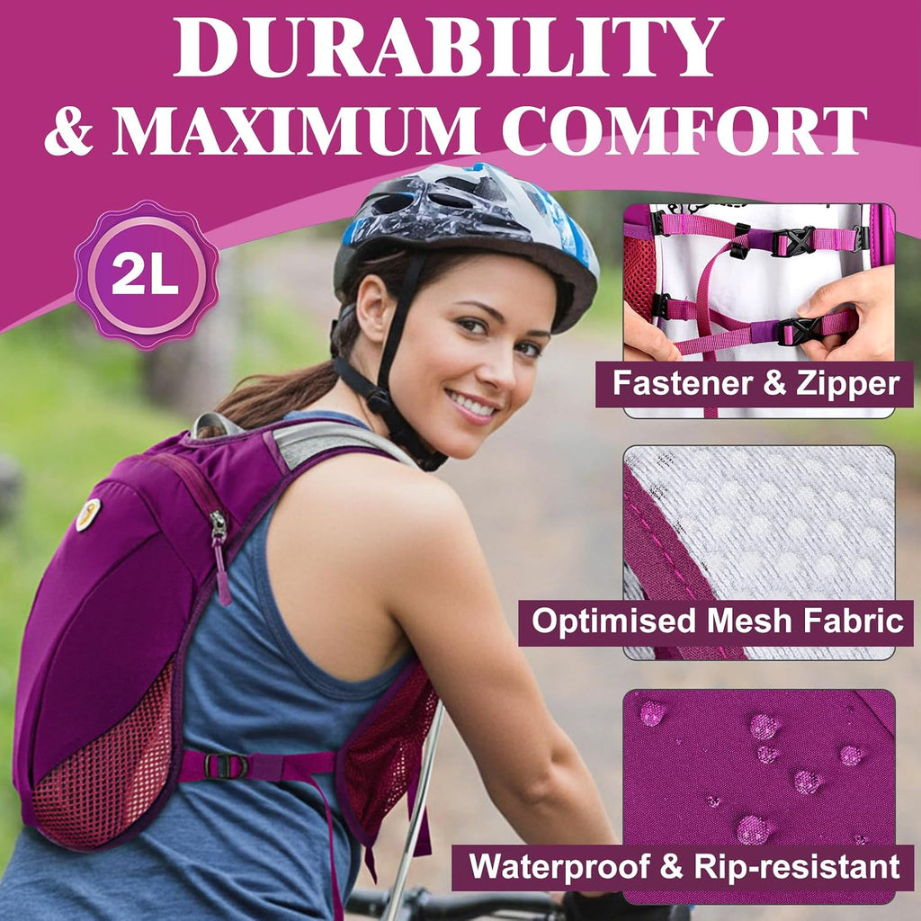 Hydration Backpack with 2L Water Bladder Bag, Lightweight and Breathable Running Vest for Men, Adjustable Chest Straps Water Pack for Cycling Hiking Climbing Outdoor