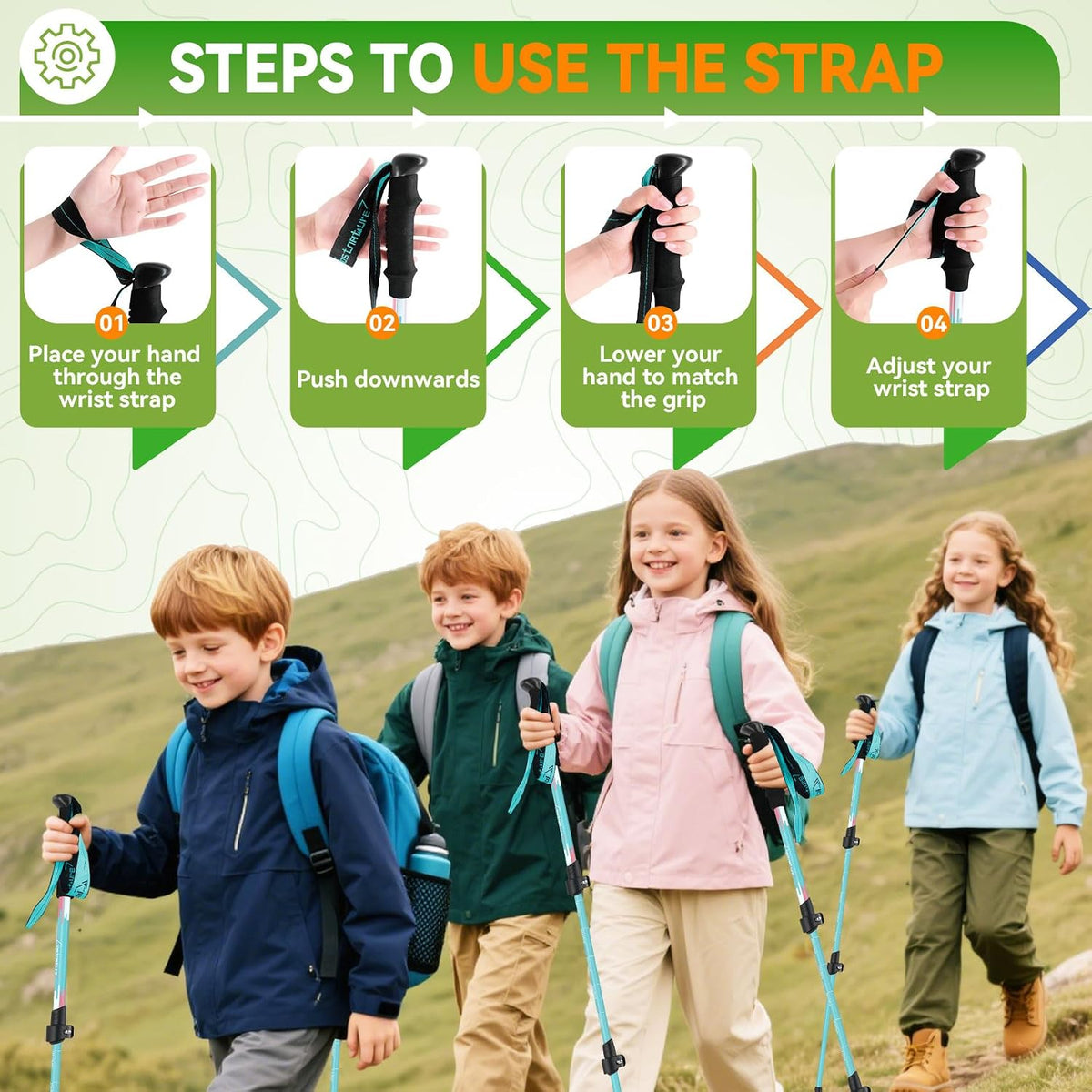 Clostnature Kids Trekking Poles for Hiking, 2 Pack Children Walking Sticks