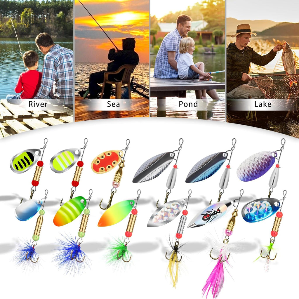 TRUSCEND Swim or Jig Fishing Spinner Baits for Freshwater and Saltwater, Rooster Tail Fishing Lures for Trout Bass Walleye Crappie Salmon Pike, Blade Bait with Copper Blade