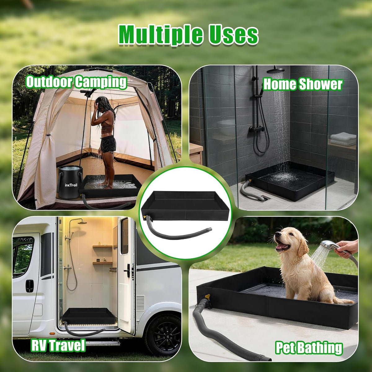 InkTrail Portable Camping Shower Pan 32" x 32" with Detachable Hose