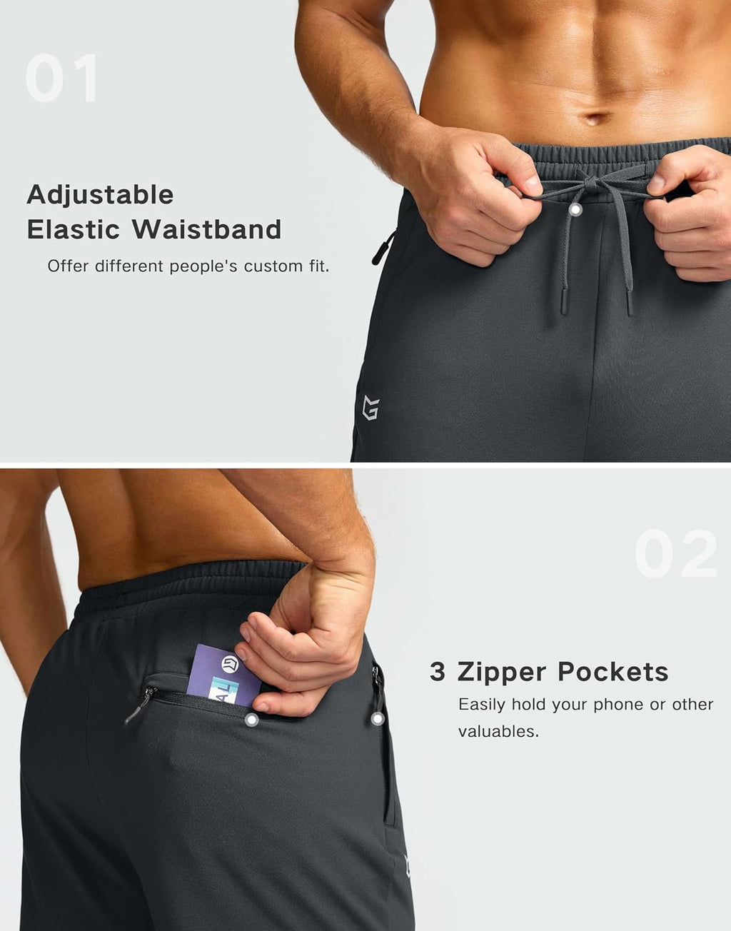 G Gradual Men's Fleece Lined Pants with 3 Zipper Pockets Water Resistant Winter Warm Hiking Pants Athletic Sweatpants for Men