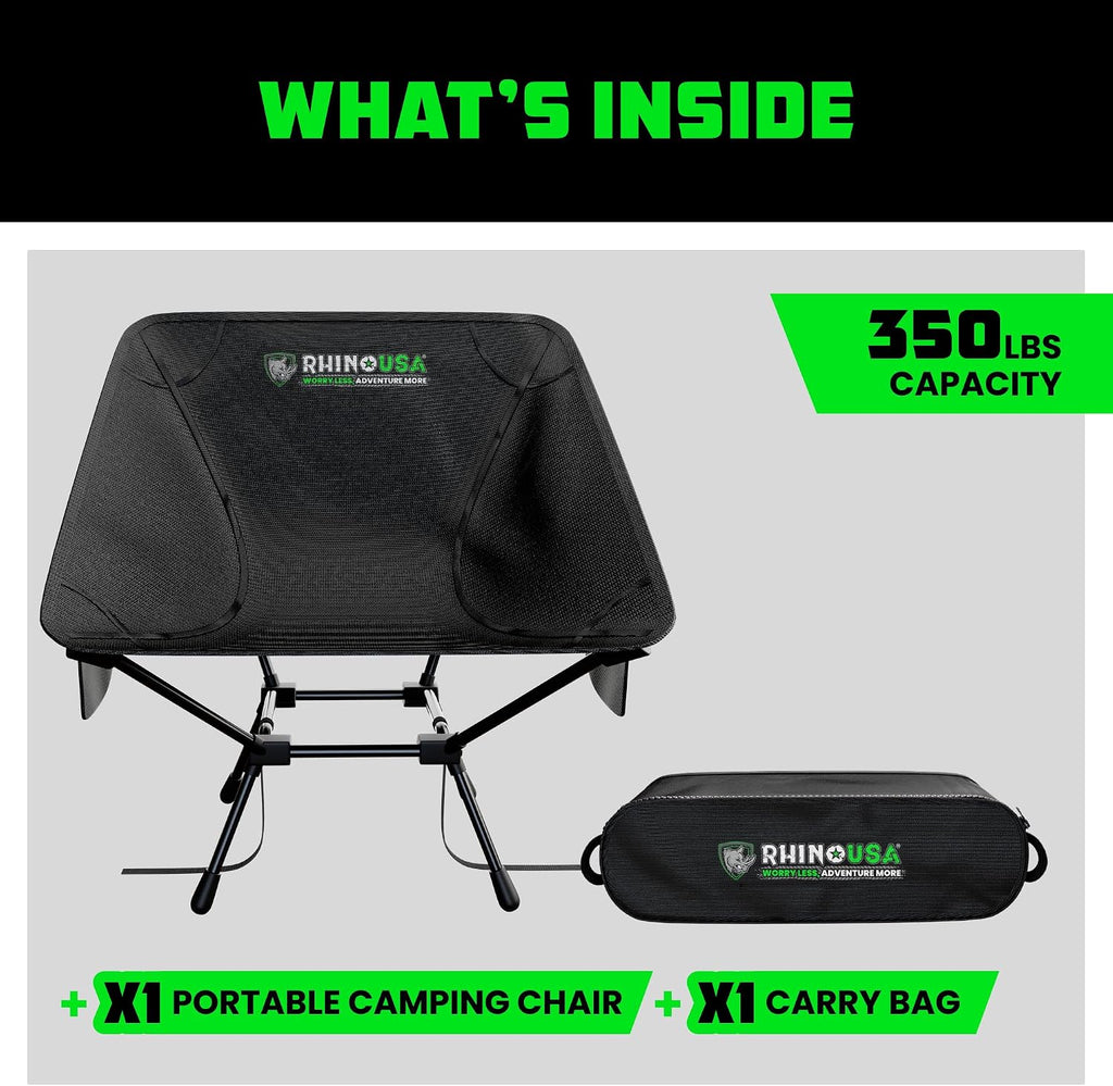 Rhino USA Portable Camping Chair - Collapsible Folding Chair, 400lb Cap