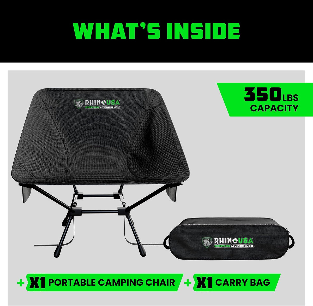 Rhino USA Portable Camping Chair - Collapsible Folding Chair, 400lb Cap
