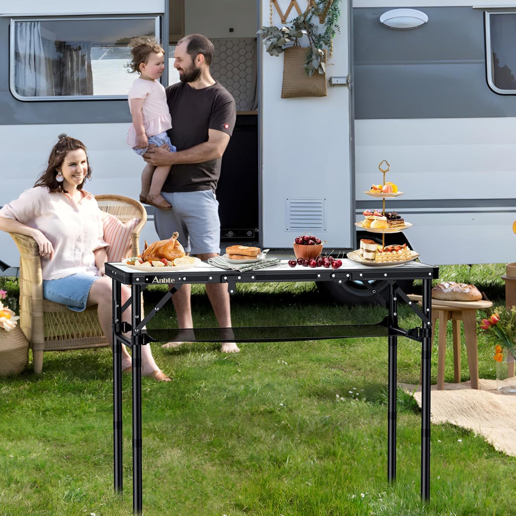 Anbte 3ft Folding Camping Table, 3 Adjustable Height Max 27.5", White