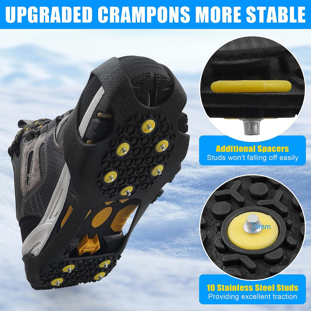 2 Pairs Ice Cleats Snow Traction Grips Crampons for Boot Ice Shoes 10 Studs