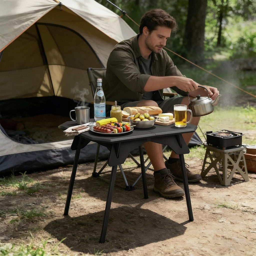 ele ELEOPTION Portable Small Folding Camping Table Aluminum Legs Black