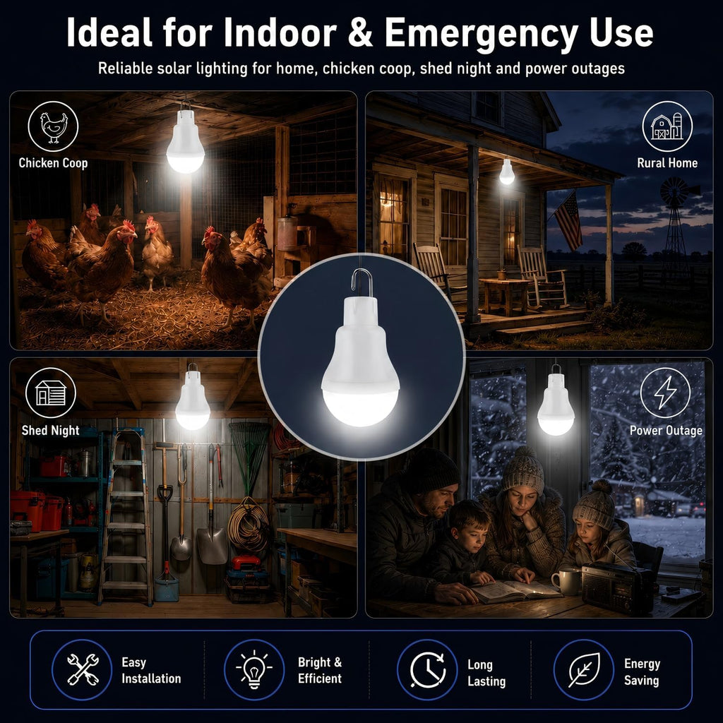 Solar Light Bulbs, Rechargeable Lights for Indoor & Outdoor Use, 2-Pack