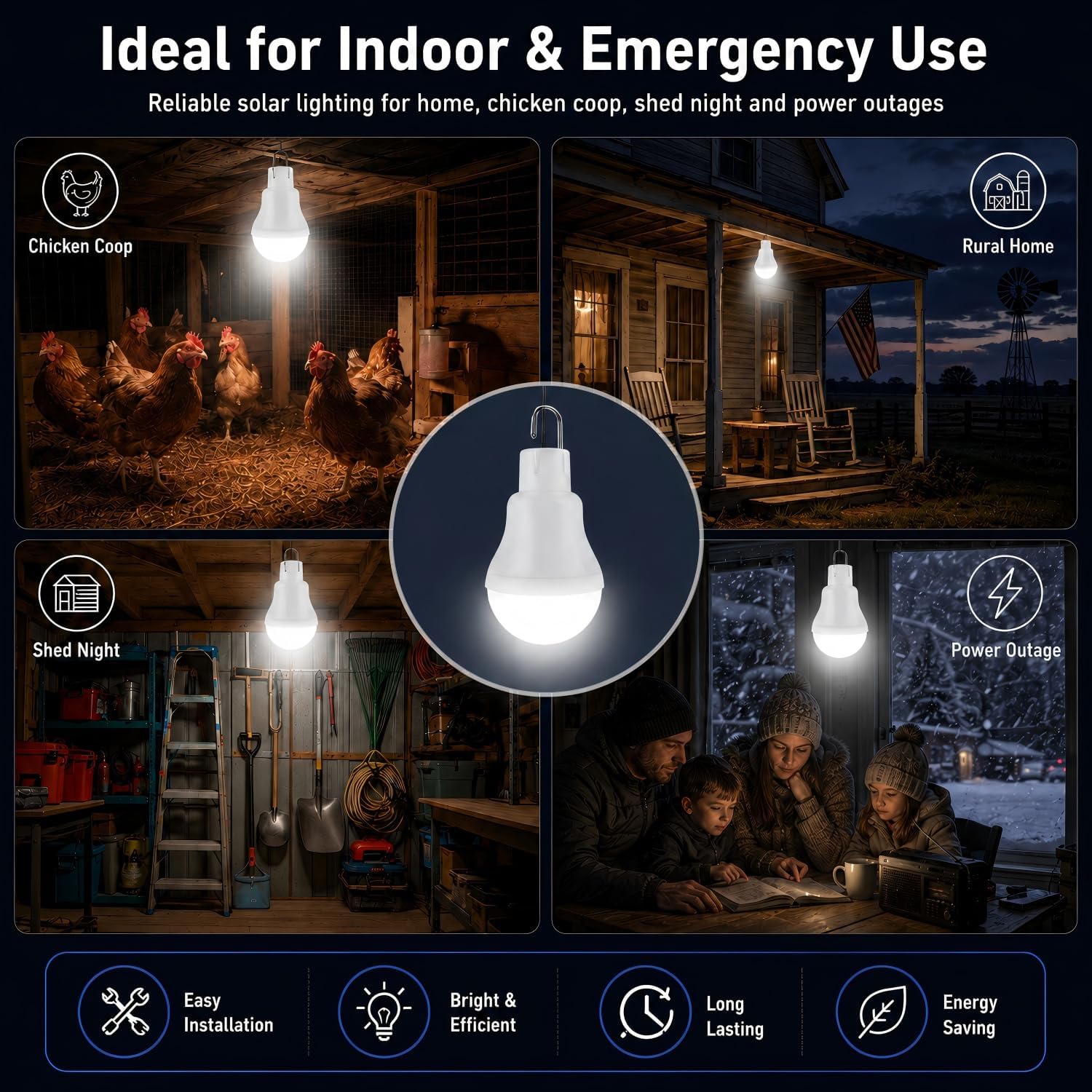 Solar Light Bulbs, Rechargeable Lights for Indoor & Outdoor Use, 2-Pack