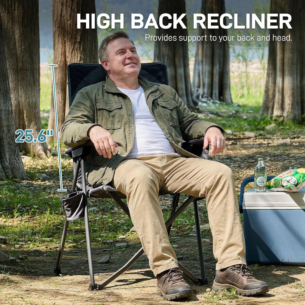EVER ADVANCED Reclining Camping Chairs for Adult Supports 350lbs Grey