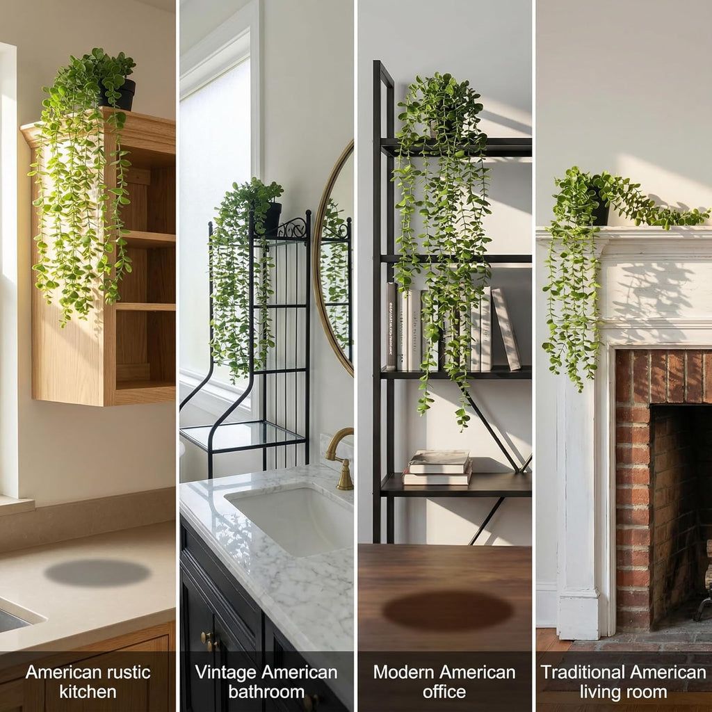 5 Pack Fake Plants - Artificial Hanging Plants & Small Potted Faux Eucalyptus Fern Ivy, UV Resistant Maintenance-Free, for Shelf Wall Desk Home Office Bathroom Indoor Outdoor Decor