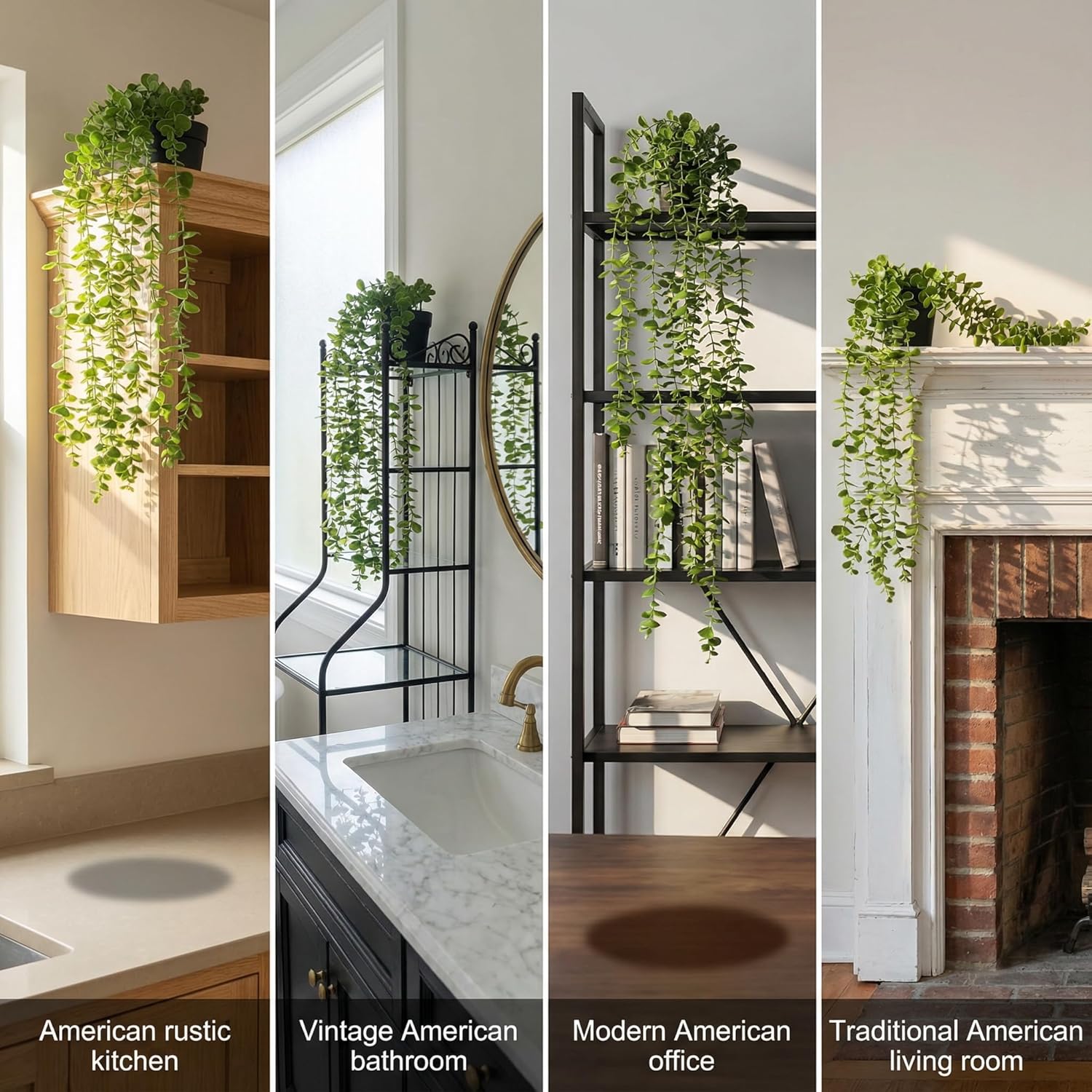 5 Pack Fake Plants - Artificial Hanging Plants & Small Potted Faux Eucalyptus Fern Ivy, UV Resistant Maintenance-Free, for Shelf Wall Desk Home Office Bathroom Indoor Outdoor Decor