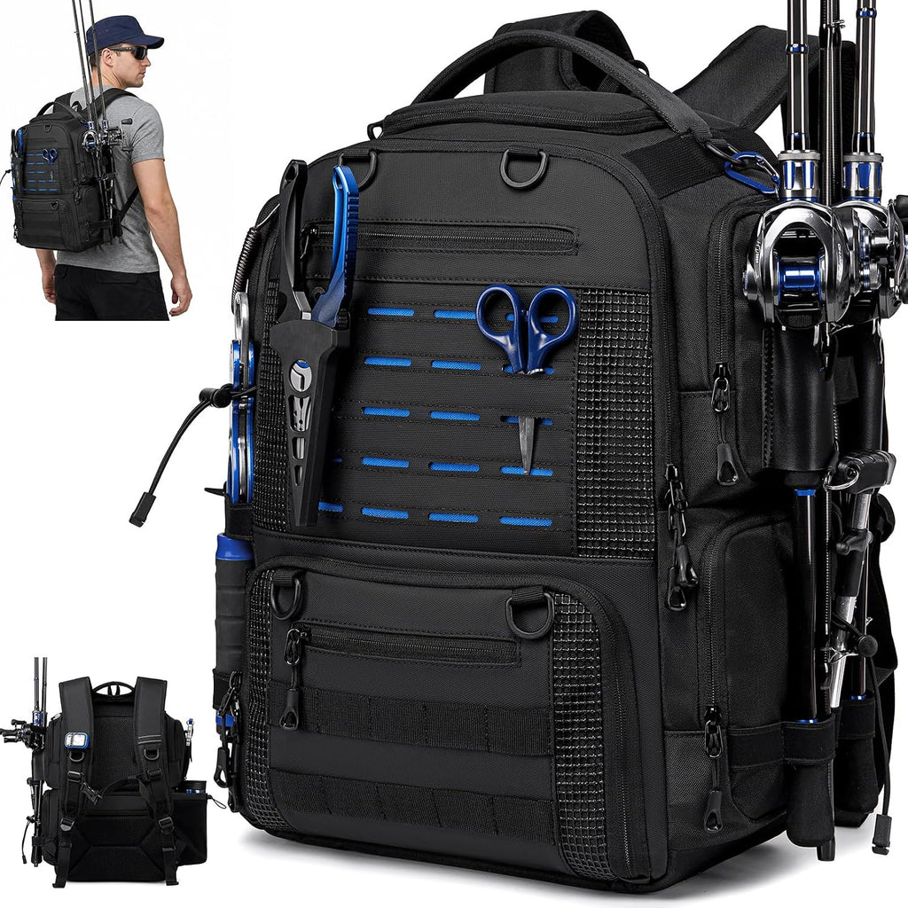 50L Fishing Backpack with Rod Holders, Tackle Box Backpack