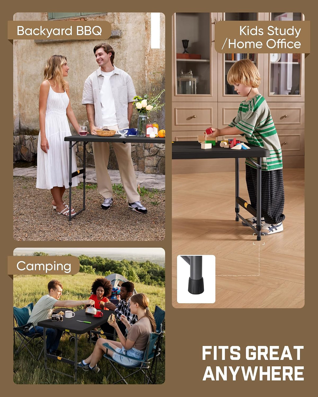 FanttikOutdoor Folding Table 4 Foot Quick Adjust Portable Plastic 4 Heights