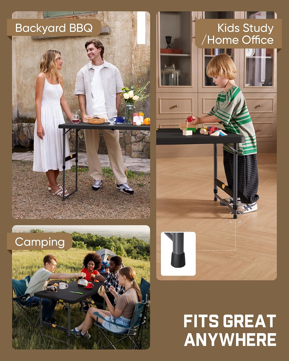 FanttikOutdoor Folding Table 4 Foot Quick Adjust Portable Plastic 4 Heights