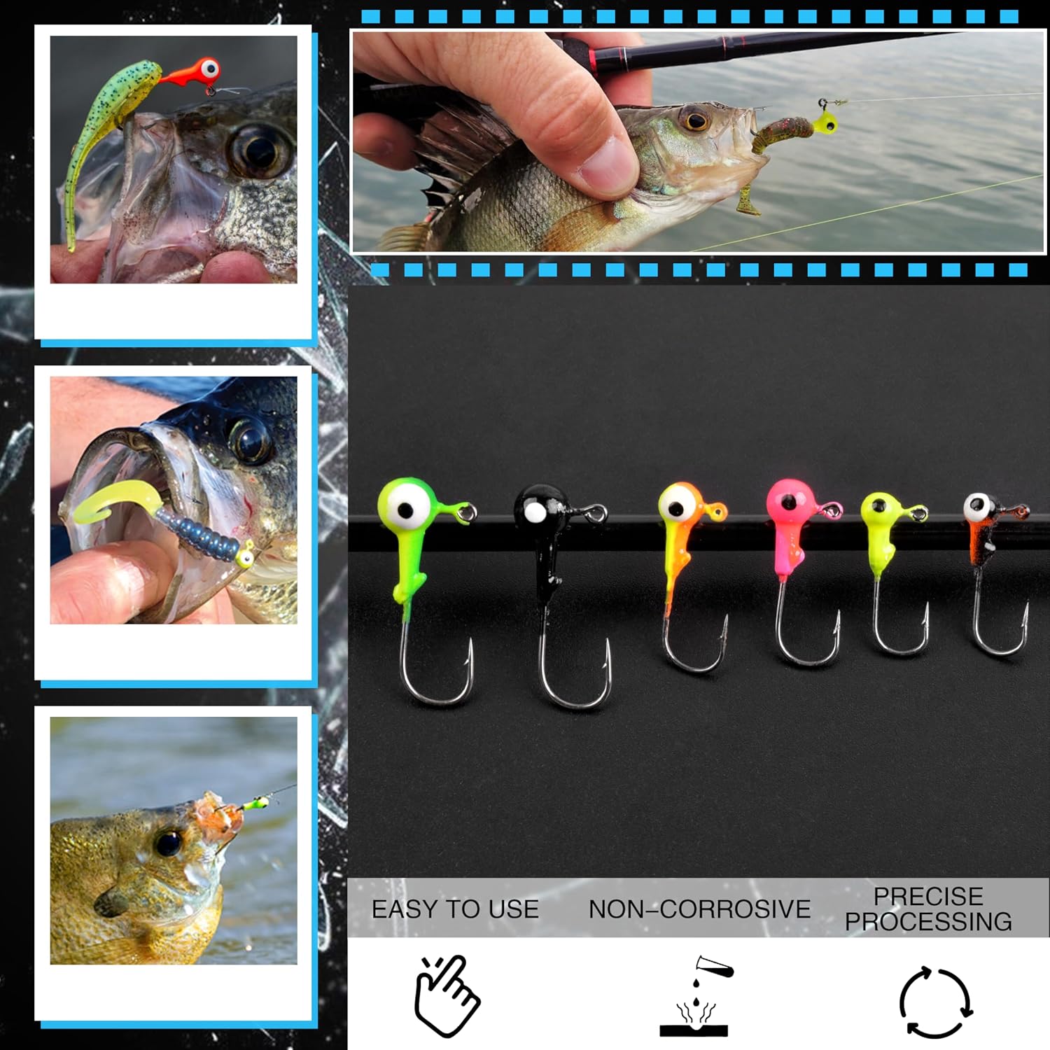 AGOOL Fishing Jig Heads Hooks Kit, 35/60pcs Round Ball Jig Heads Fishing Lures Crappie Jig Heads for Soft Plastic Baits Bass Trout Soft Worm Shrimp Lures Freshwater Saltwater