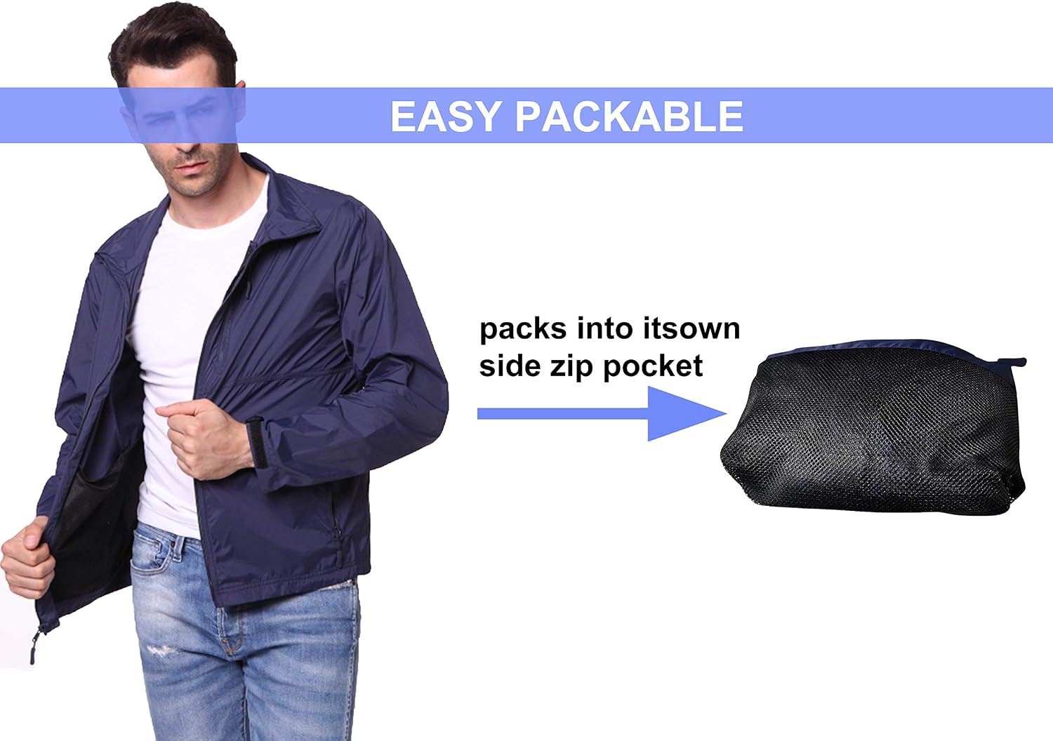 TRAILSIDE SUPPLY CO. Mens Windbreaker Jackets Lightweight Packable Jacket