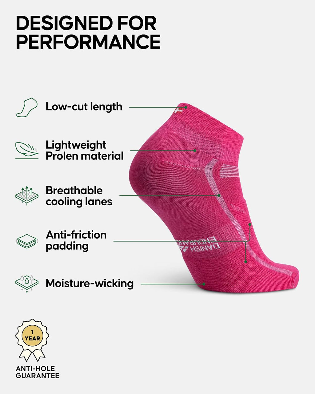 DANISH ENDURANCE Low-Cut Cycling Socks, Fast-Dry, Men & Women, 3-Pack