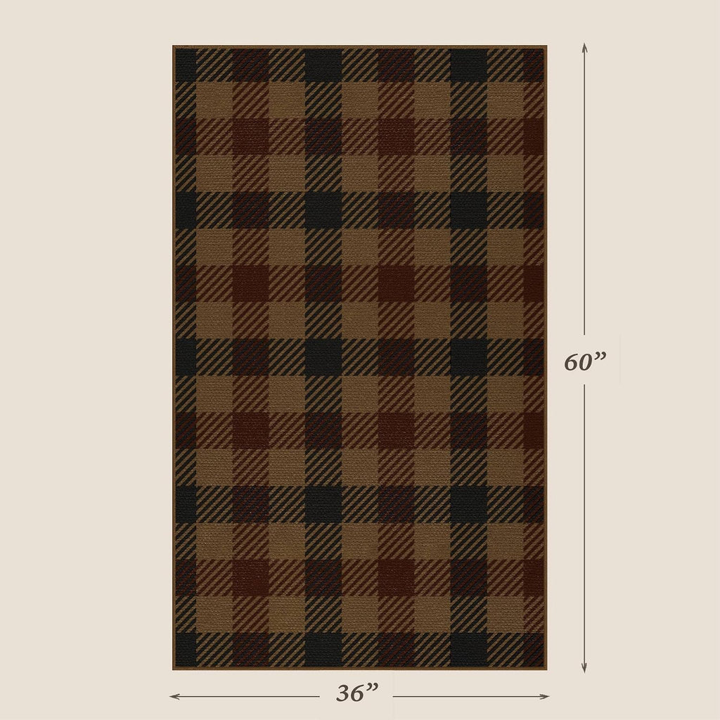 JTJ Easy Jute 3x5 Outdoor Rug, Black & Brown Plaid, Washable