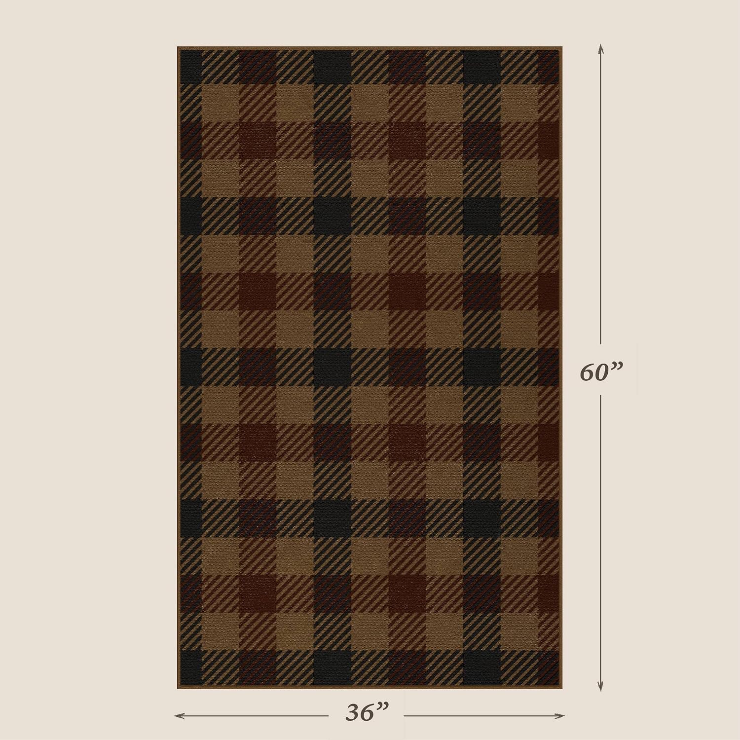 JTJ Easy Jute 3x5 Outdoor Rug, Black & Brown Plaid, Washable