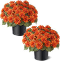 2 Set Fall Artificial Dahlia Topiary Ball Trees for Front Porch (Orange)