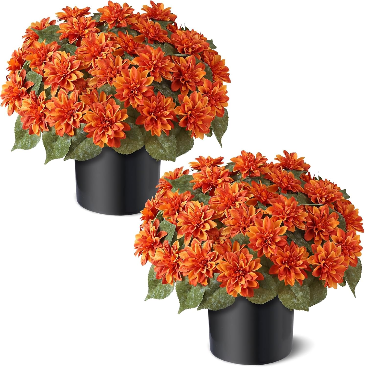 2 Set Fall Artificial Dahlia Topiary Ball Trees for Front Porch (Orange)