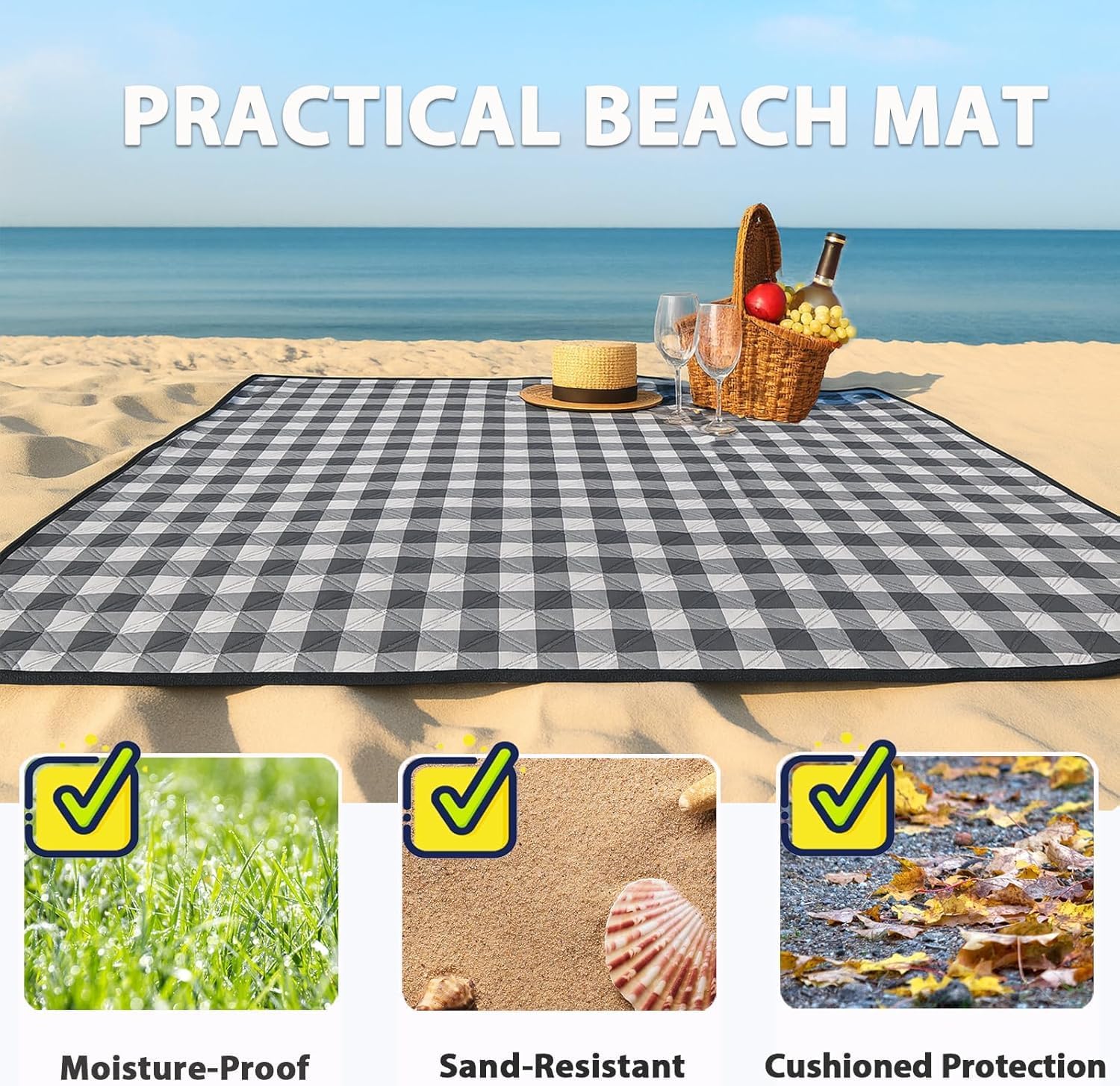 TigeJoy Extra Large Picnic Blanket Waterproof Beach Blanket 80''x80''