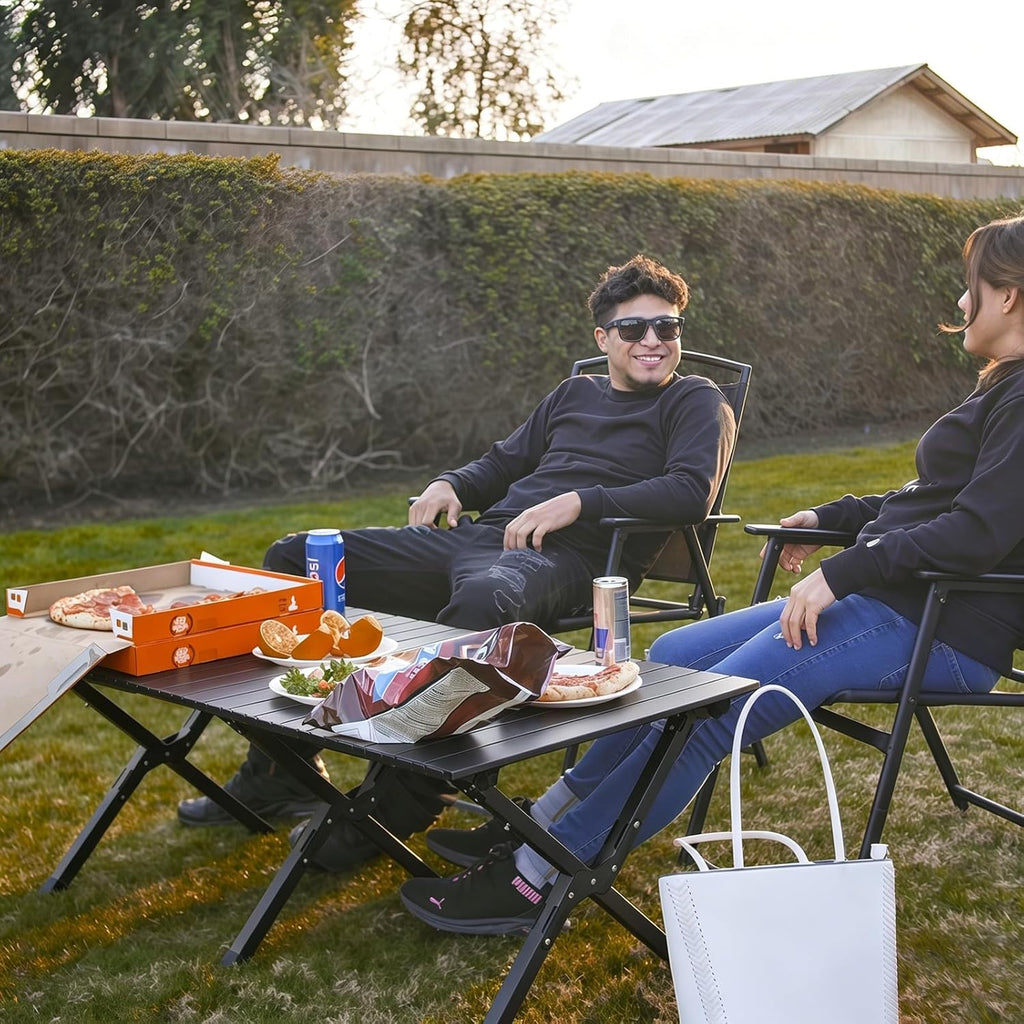 rollingsurfer Folding Camping Table, Lightweight Roll-Up Table Aluminum Low Portable Picnic Table with Easy Carrying Bag for Outdoor, Beach, Picnic, Backyards, BBQ and Party