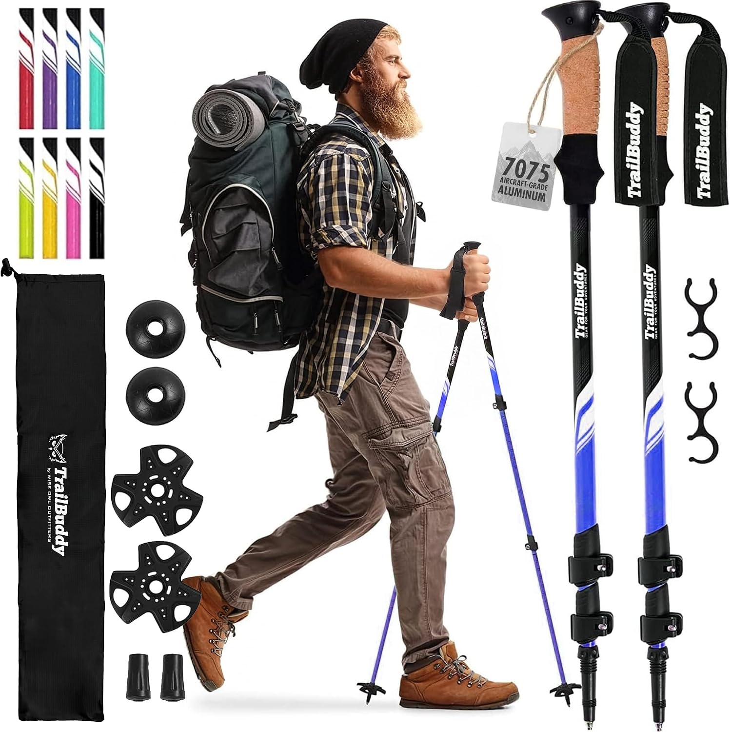 TrailBuddy Trekking Poles – Lightweight 7075 Aluminum Hiking Poles for Women, Men & Seniors – Collapsible Walking Sticks for Travel, Trails & Balance