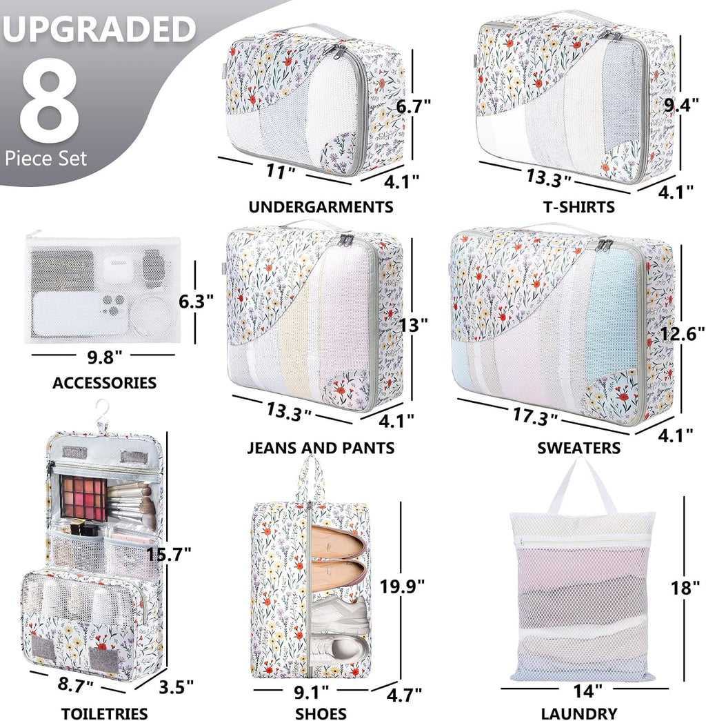 OlarHike 8 Set Packing Cubes for Travel,Gifts for Women Mom,Anti-Tearing Suitcase Organizer,with Over 1000 pcs Mesh Holes,Vacation Essentials & Accessories for Cruise Ship