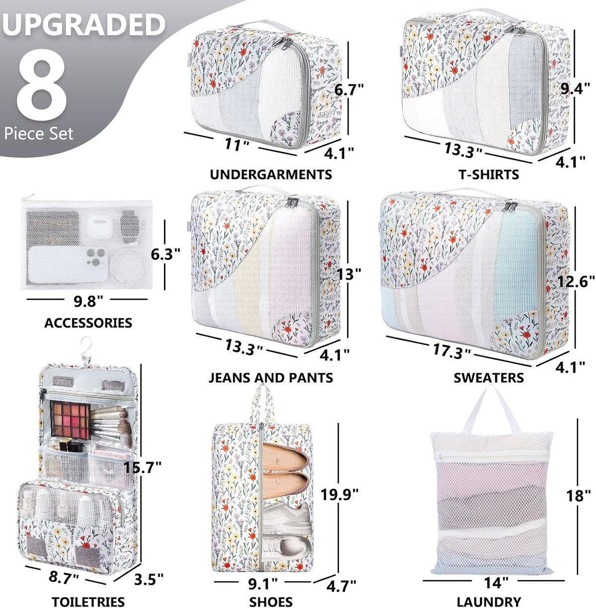 OlarHike 8 Set Packing Cubes for Travel,Gifts for Women Mom,Anti-Tearing Suitcase Organizer,with Over 1000 pcs Mesh Holes,Vacation Essentials & Accessories for Cruise Ship