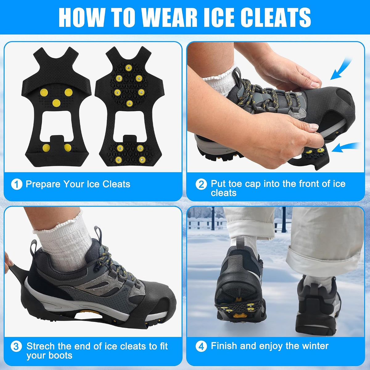 2 Pairs Ice Cleats Snow Traction Grips Crampons for Boot Ice Shoes 10 Studs