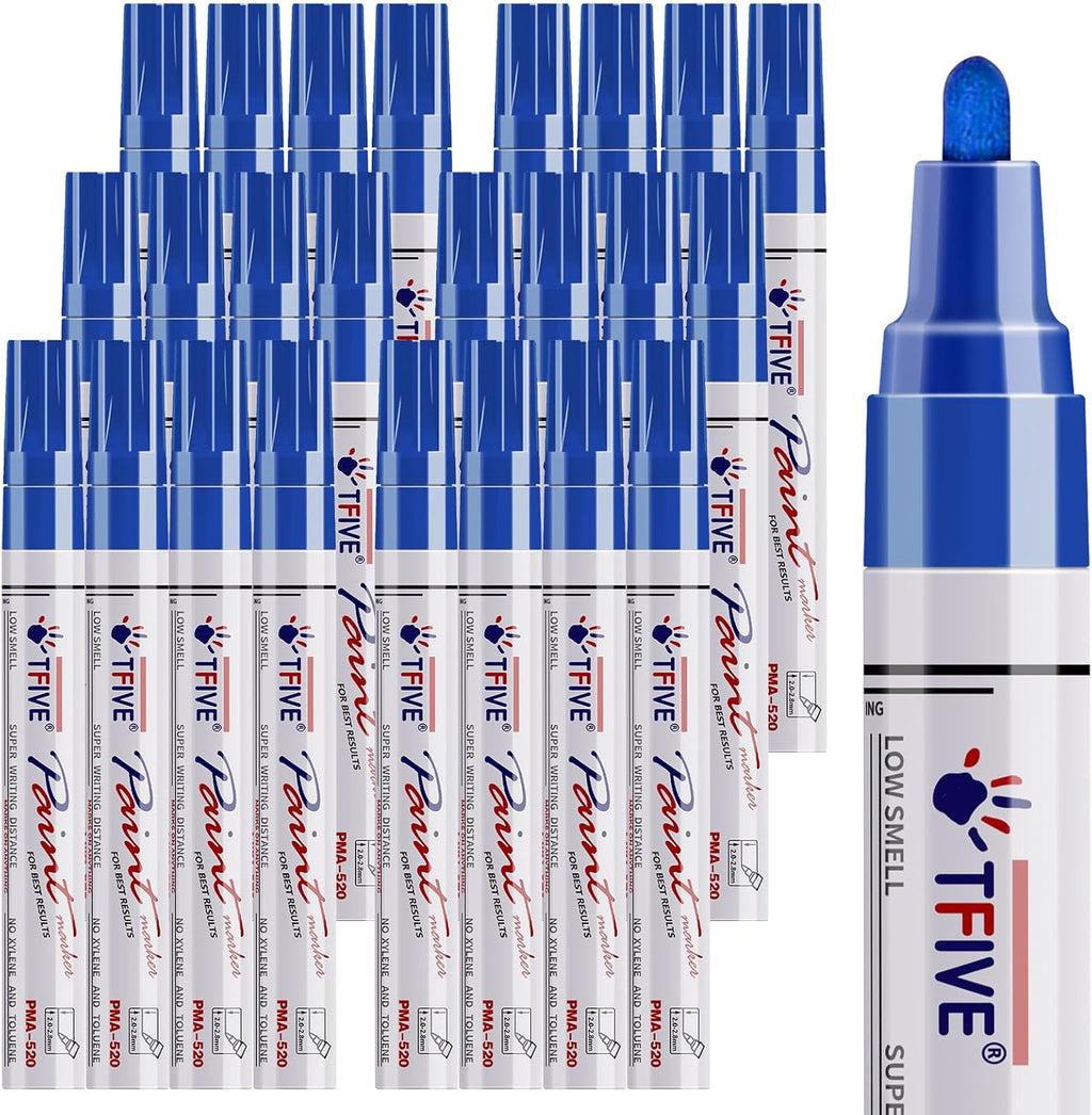 TFIVE Blue Paint Pens Permanent Markers, 24 Pcs Oil Based Paint Markers