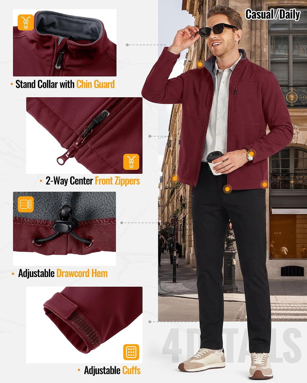 33,000ft Men's Lightweight Softshell Jacket Fleece Waterproof Windbreaker
