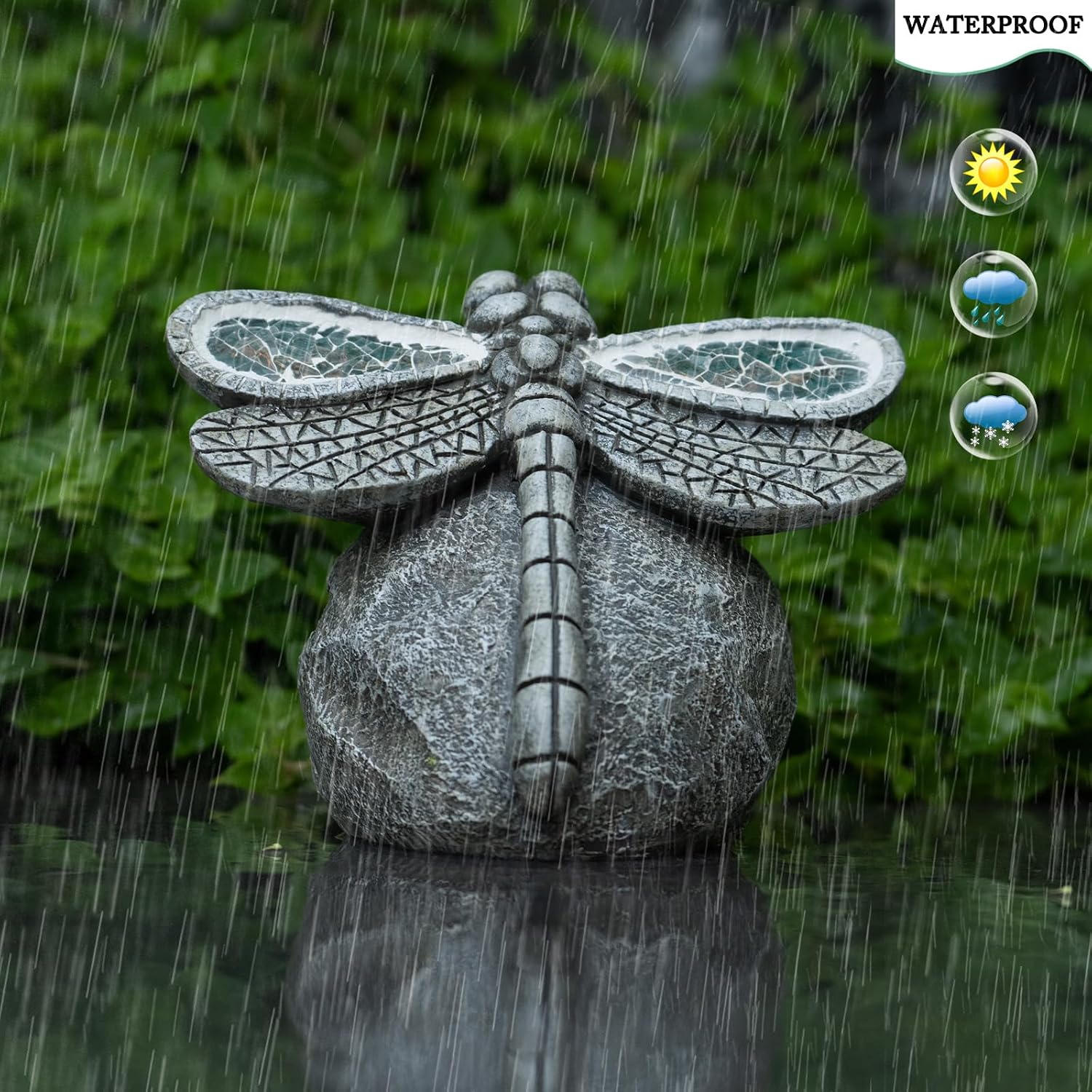 Rezpuao Garden Statue Dragonfly,Solar Dragonfly Decor for Outdoor,Resin Dragonflies Figurine with Solar Light for Patio,Balcony,Yard,Lawn Ornament,Perfect Garden Gift