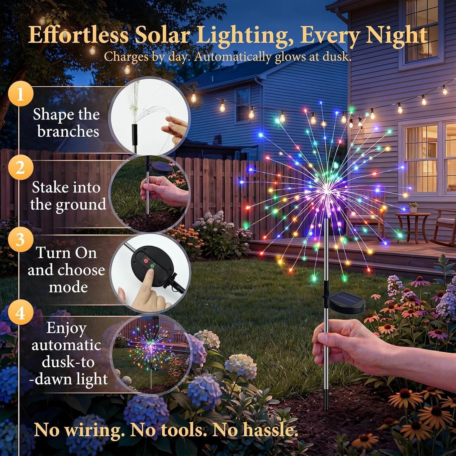Solar Garden Lights Outdoor 4Pack,Multicolor Solar Firework Lights