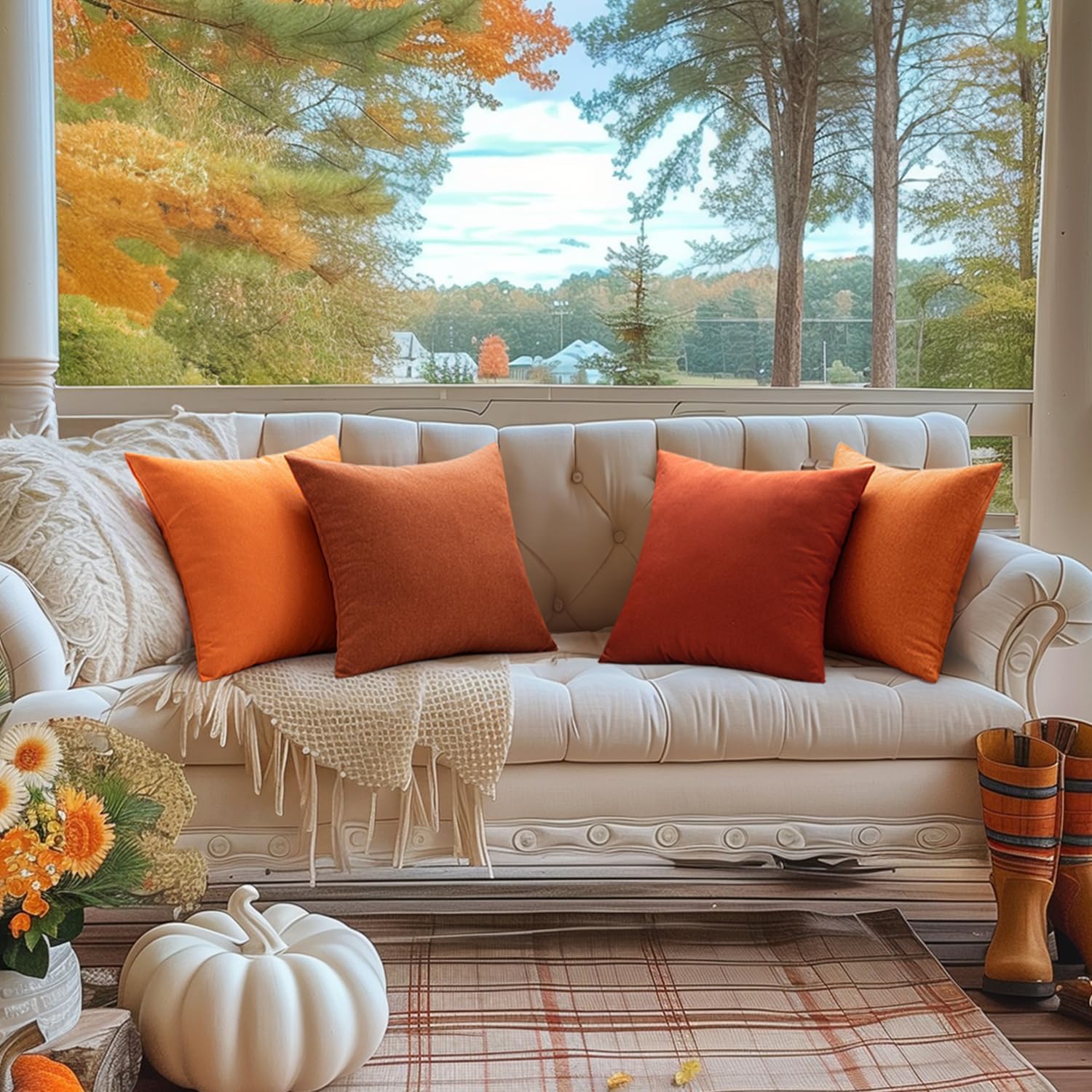 MIULEE Decorative Outdoor Pillow Covers Fall 18x18 Bright Orange