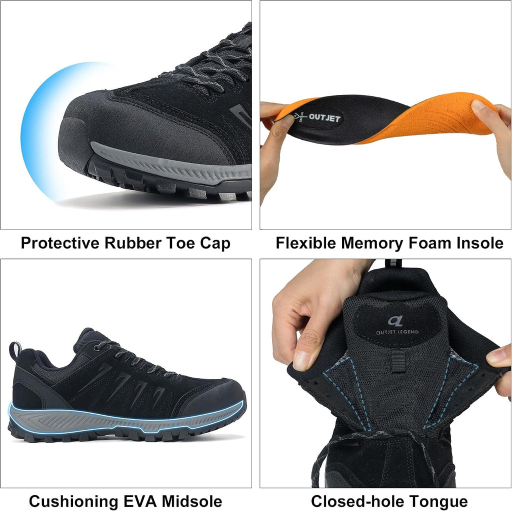 OL OUTJET LEGEND Men's Waterproof Hiking Shoes Leather Comfortable Lightweight Anti-Slip Outdoor Walking Work Sneakers