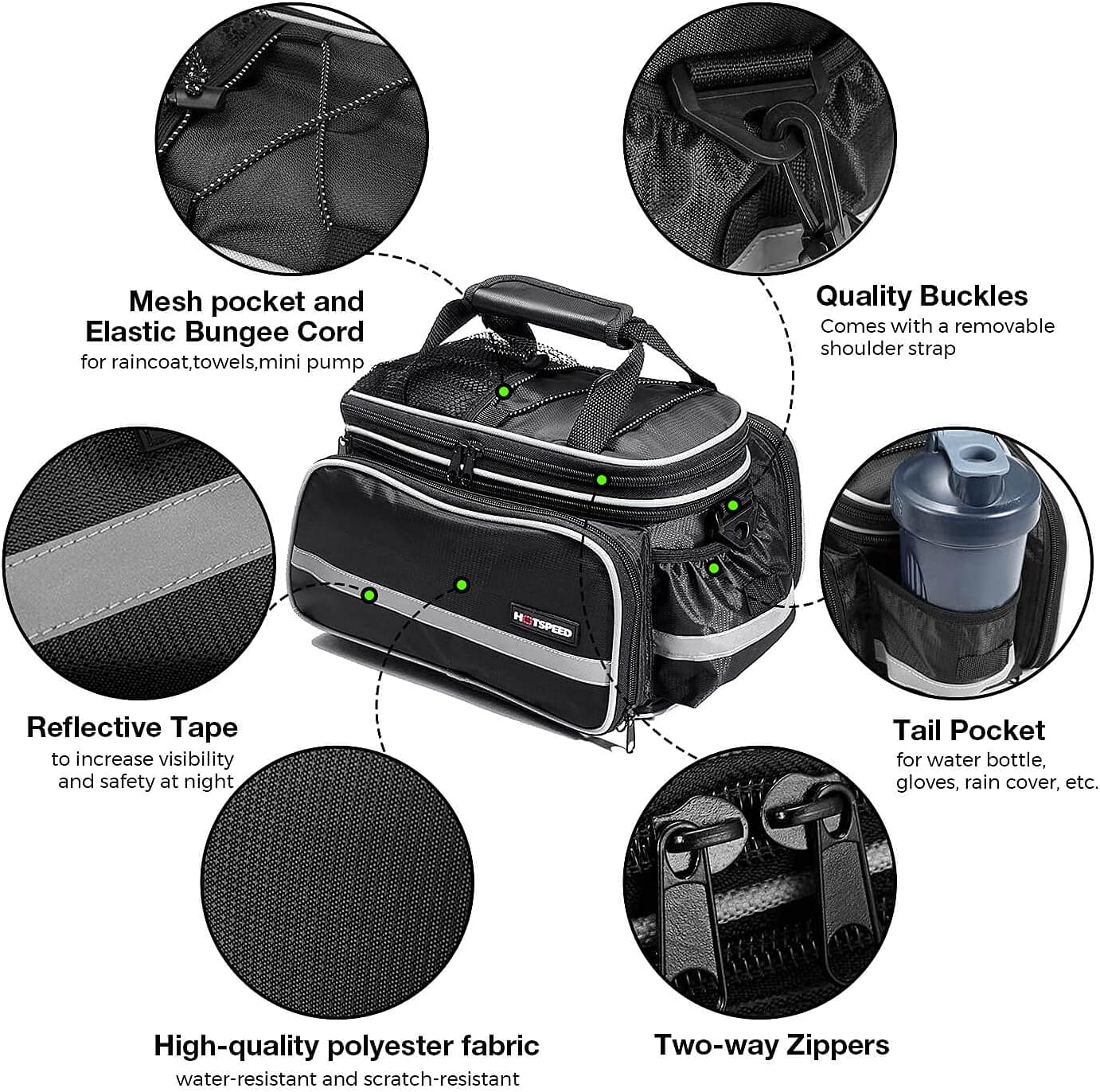 Homa Rear Seat Trunk Bag, Waterproof Multi Function Bicycle Panniers Bike Rear Bag Carrying Luggage Package Rack Panniers with Rainproof Cover (Black)