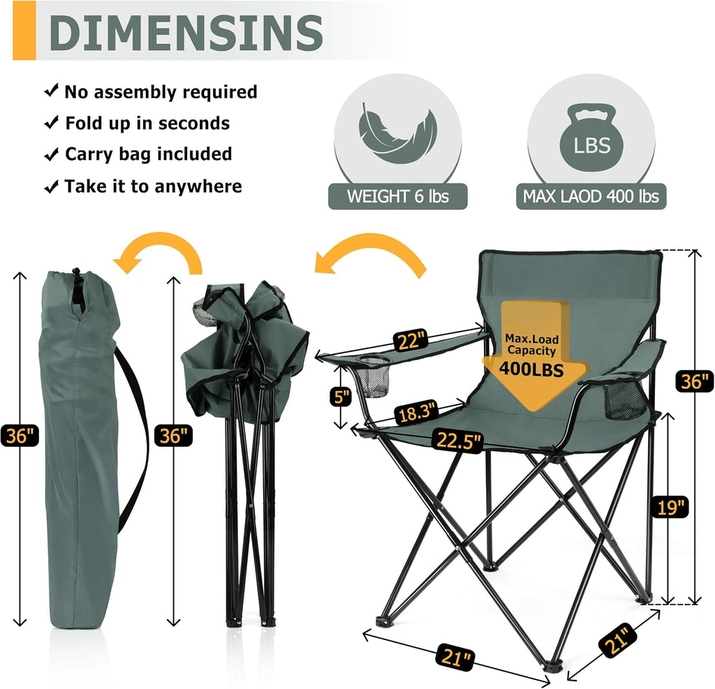 Joyfair Camping Chairs for Lawn & Beach, Large for Adults, Grey