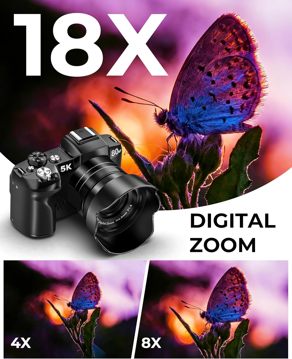 5K Digital Cameras for Photography 80MP WiFi UHD Autofocus Vlogging Camera