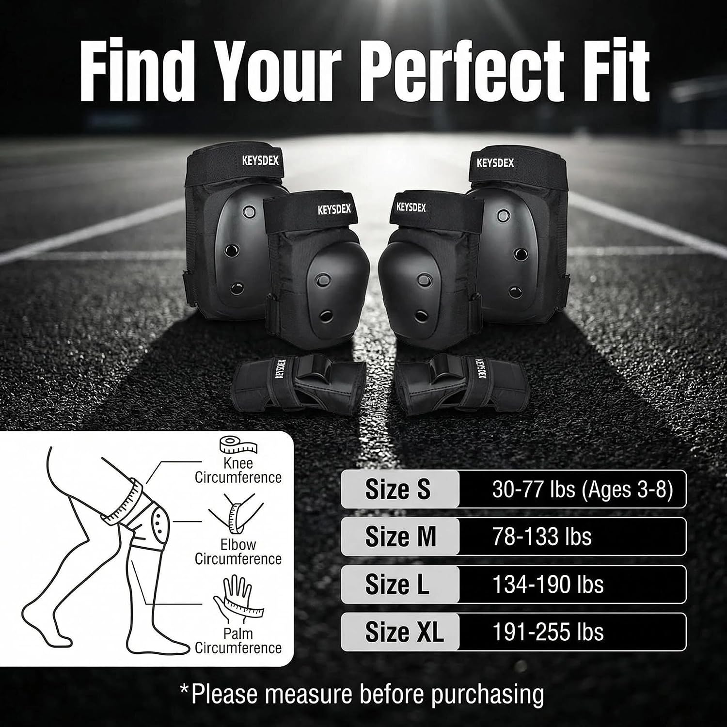 Knee Pads Elbow Wrist Guards 6-in-1 Protective Gear Kids Adults