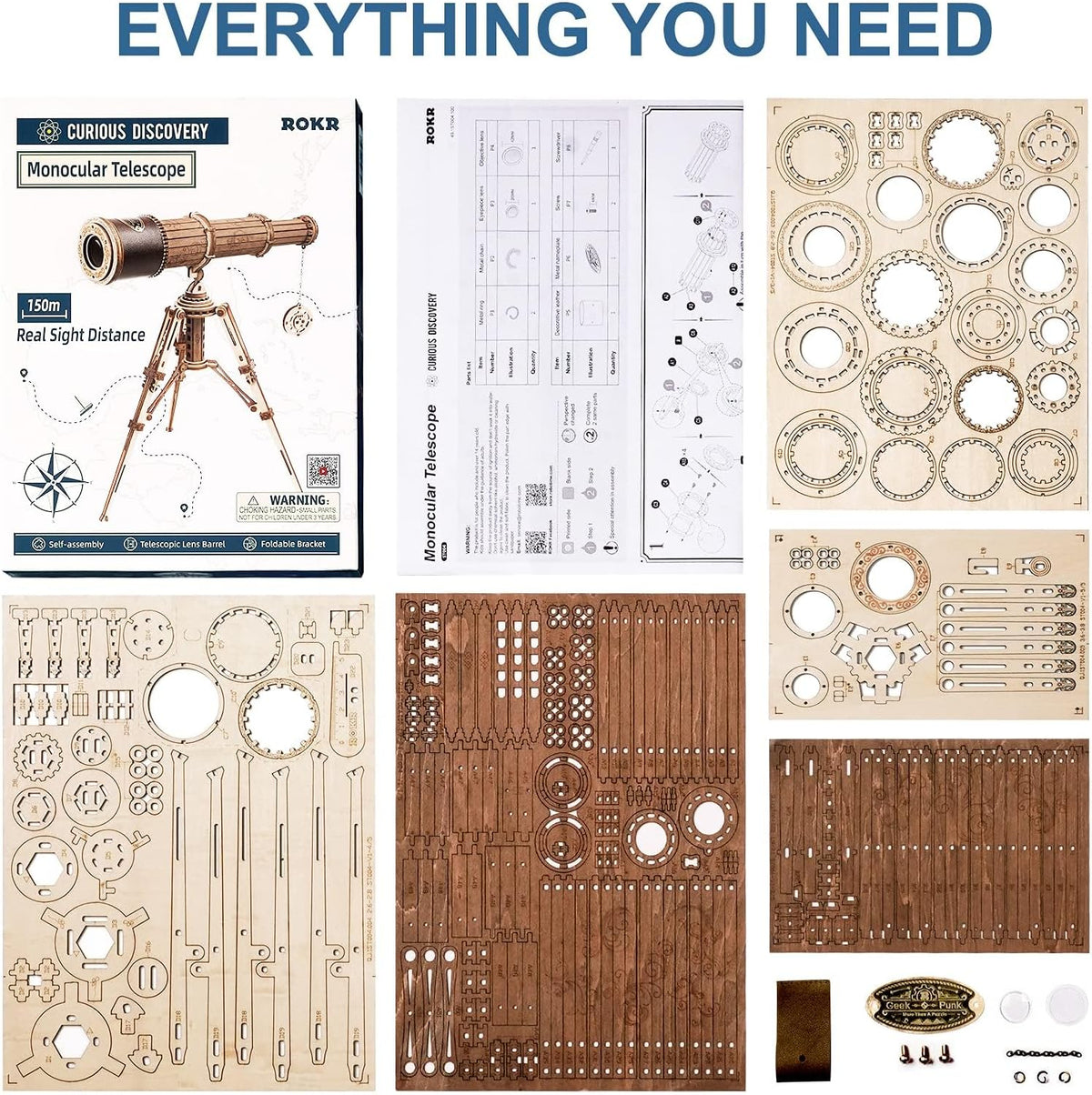 ROKR 3D Wooden Puzzles-Model Building Kits-DIY Kits for Adults-Wooden Monocular Telescope Science Gifts Kits for Adults