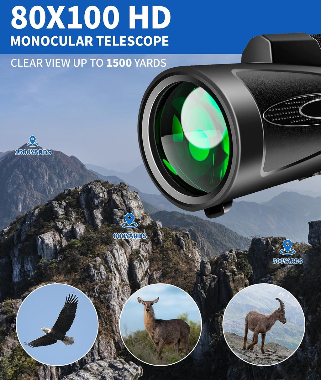 Monocular Telescope 12X60 HD High Power with Smartphone Adapter Tripod Larger Vision Monoculars for Adults with BAK4 Prism & FMC Lens Suitable for Bird Watching Hiking Camping Wildlife-Black