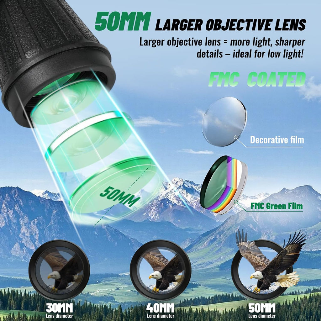 10x50 Binoculars with Independent Eyepiece Adjustment for Outdoor
