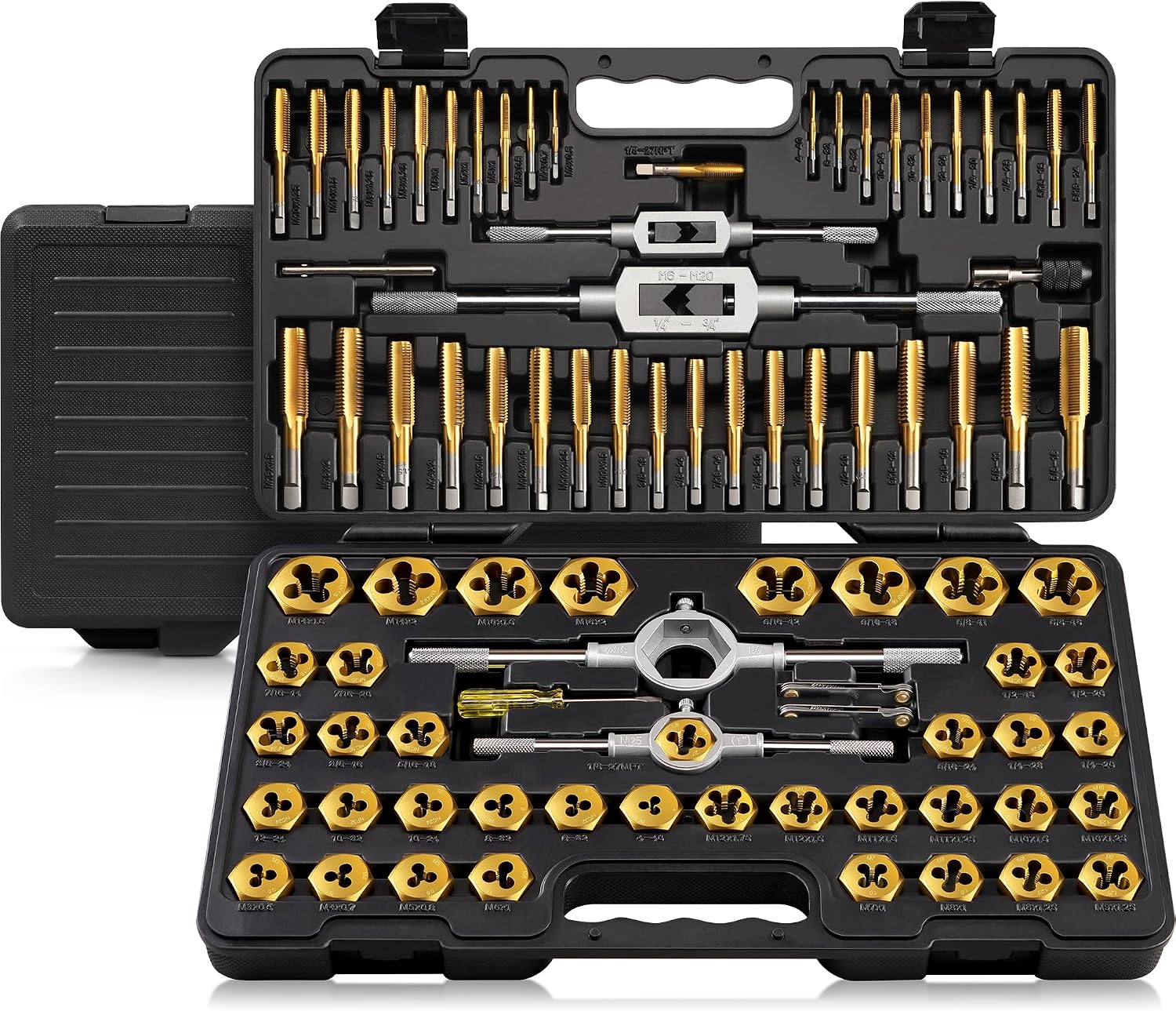 Kolvoii 86-Piece SAE/Metric Tap and Die Set, Titanium-Coated