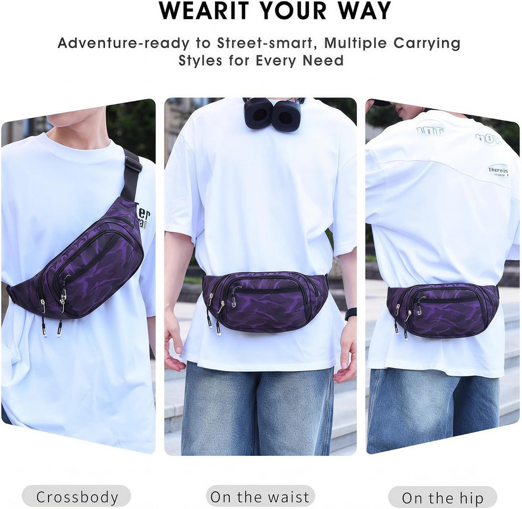 Large Fanny Pack for Women Men NSYOOMH, Crossbody Waist Bag 5-Zipper Pocket