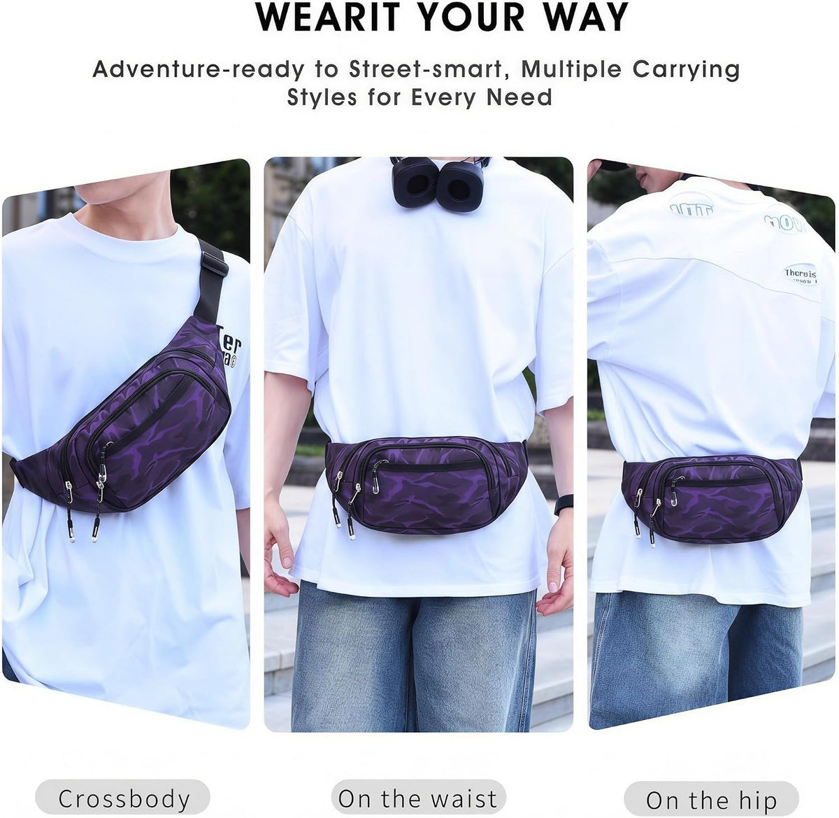 Large Fanny Pack for Women Men NSYOOMH, Crossbody Waist Bag 5-Zipper Pocket