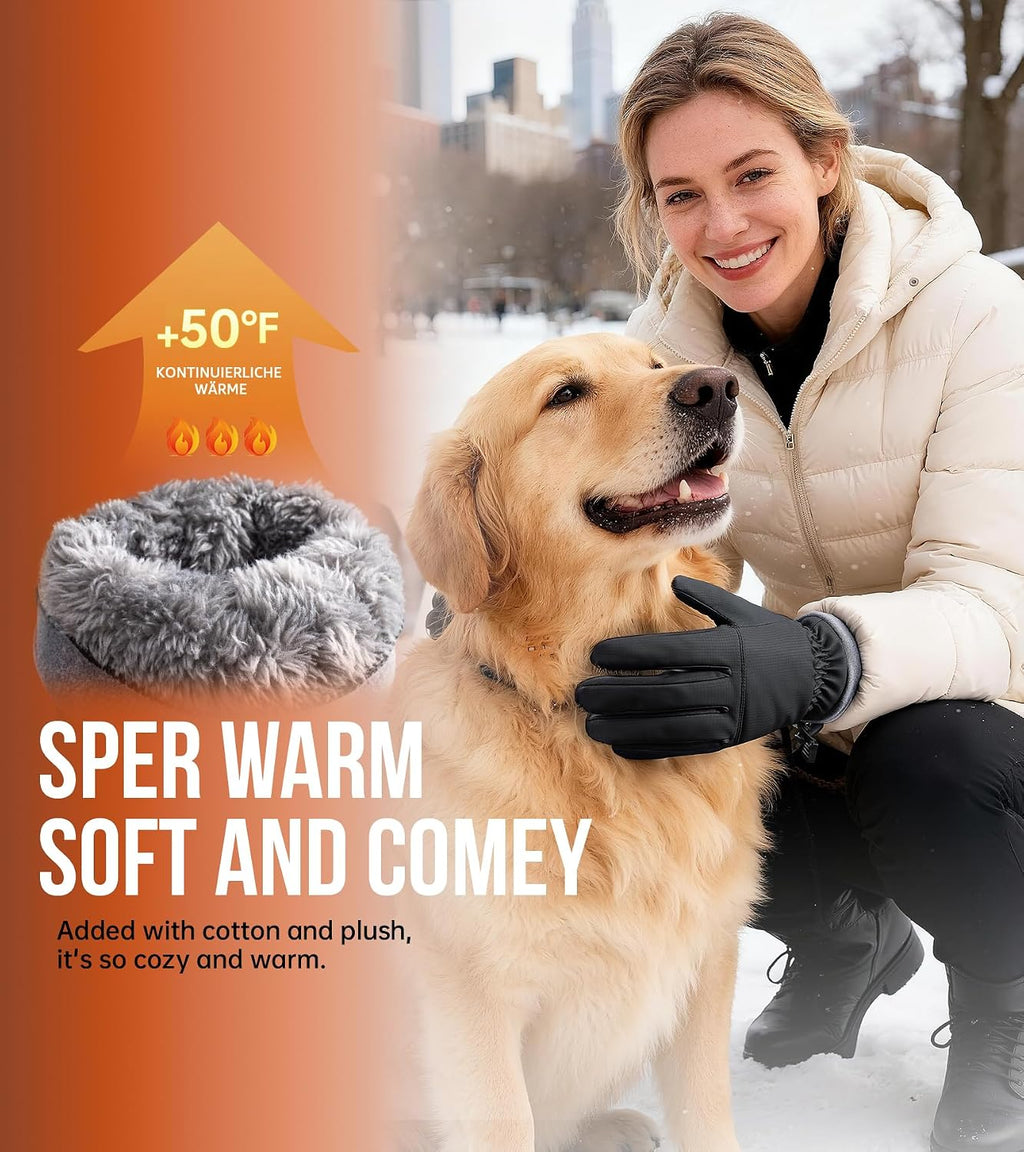 PULIOU Winter Waterproof Thermal Gloves for Men Women, Cold Weather Windproof Ski Snow Gloves with Touchscreen Fingers for Running Cycling Hiking Driving